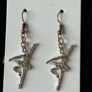 Silver tone drop earrings, Ballet Dancers - beaded tutu.